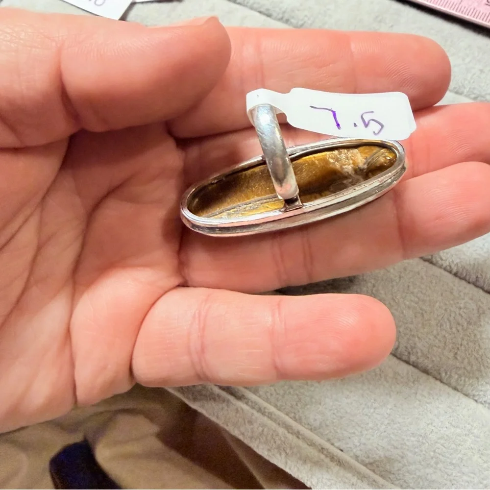 Tiger's Eye Ring with Silver Band
